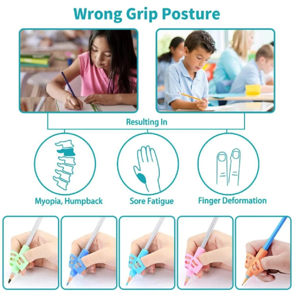 "Ergonomic Silicone Pencil Grips β Handwriting Correction for Kids & Students"